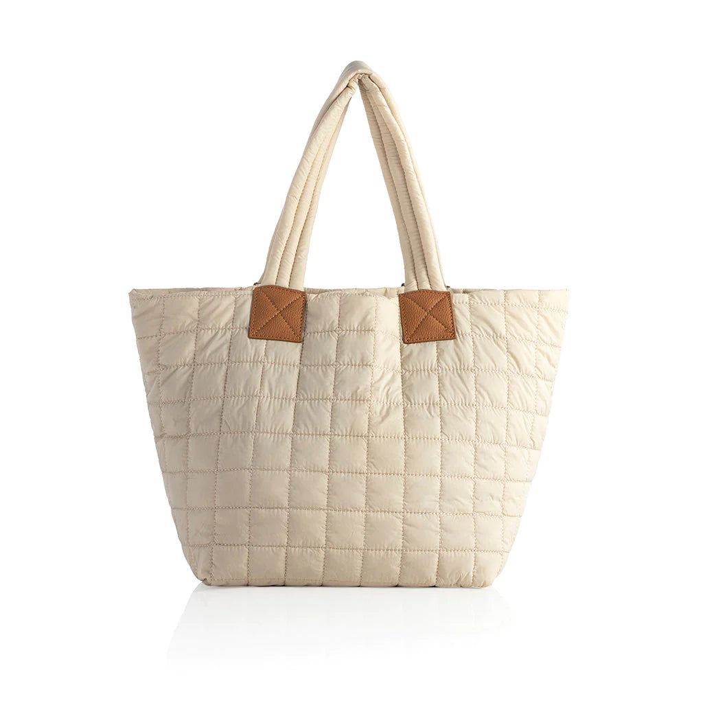 Shiraleah Ezra Quilted Nylon Tote- Ivory