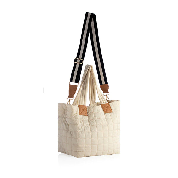 Shiraleah Ezra Quilted Nylon Tote- Ivory