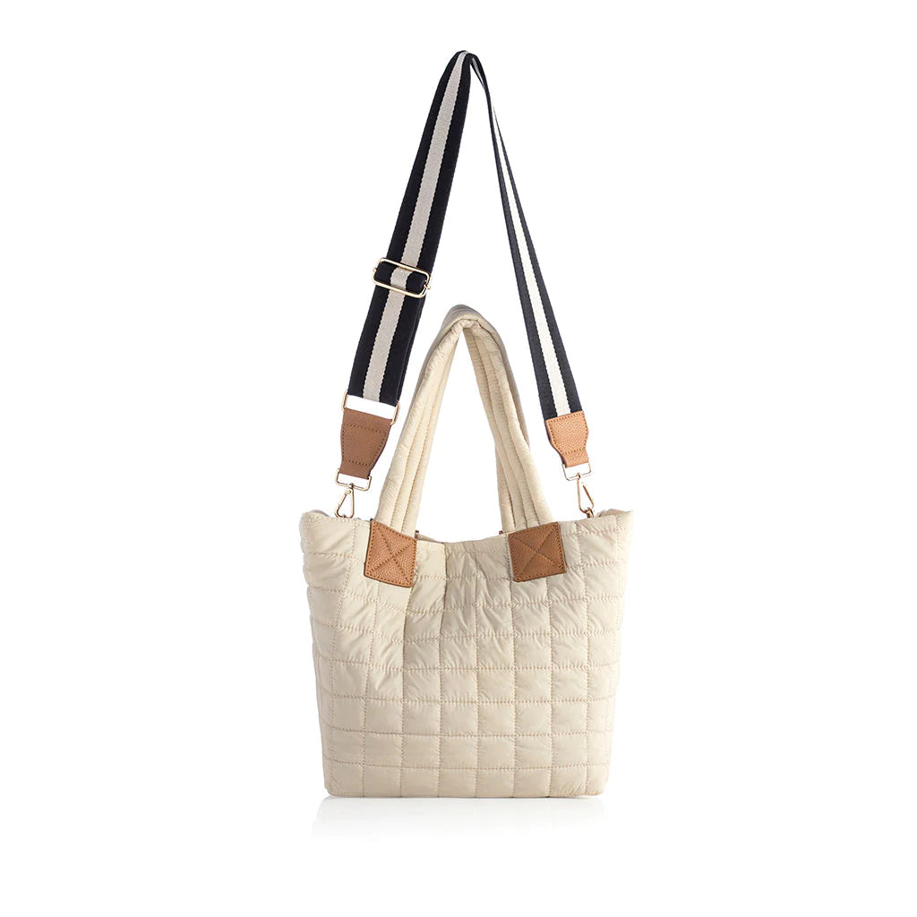 Shiraleah Ezra Quilted Nylon Tote- Ivory