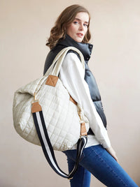 Shiraleah Ezra Quilted Nylon Tote- Ivory