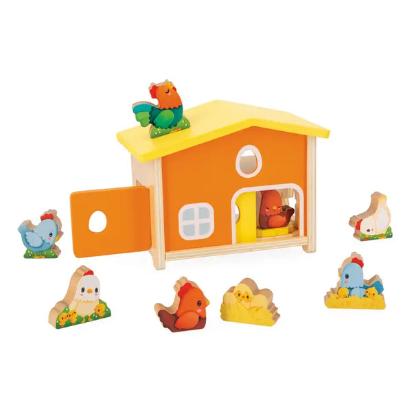 Janod Farm | My First Henhouse | 10 Pieces Toy Set | Wood Toy