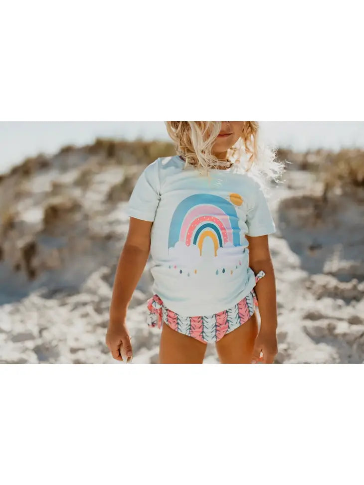 Oopsie Daisy Kids Mint Rainbow Rash Guard Ruffle Swimsuit