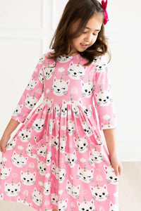 Mila and Rose Unicorn Kitties 3/4 Sleeve Pocket Dress