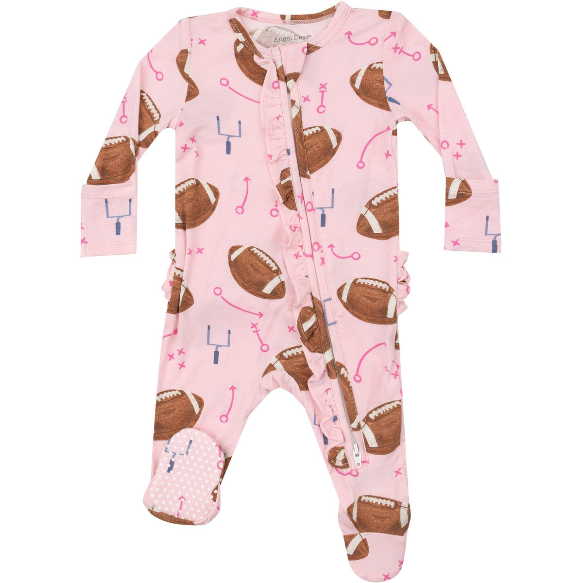 Angel Dear Footballs Pink 2-Way Ruffle Zipper Footie