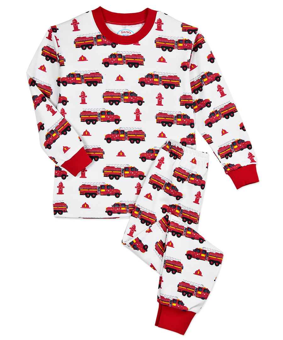 Sara's Prints Super Soft Firetruck Classic Pajama Set