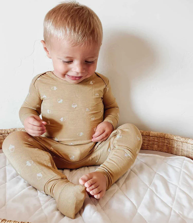 Gunamuna Bamboo Convertible Footie Pajamas- Acorn