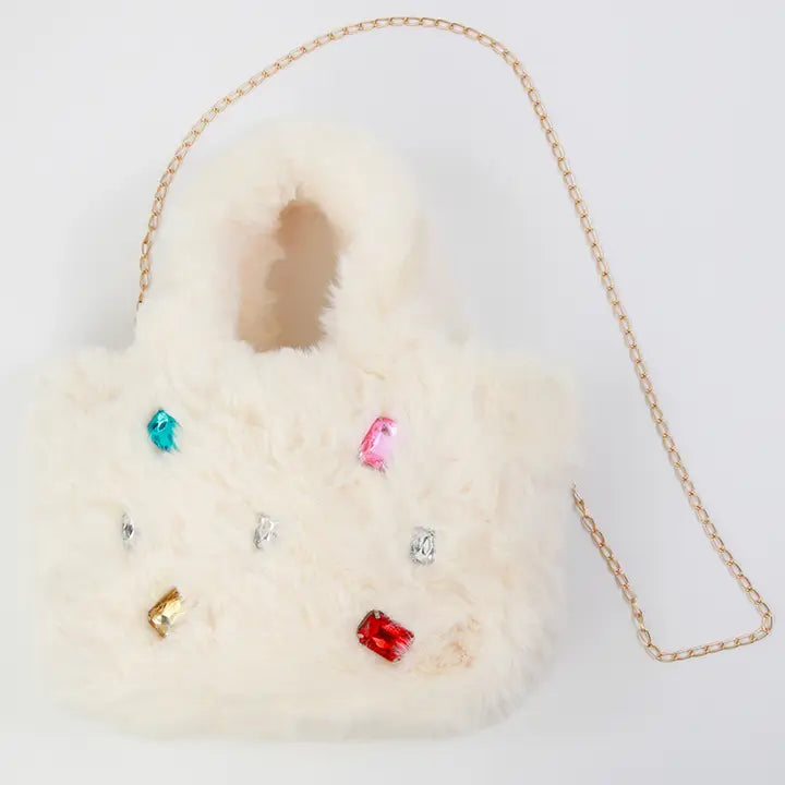 Sparkle Sisters Cream Fur Jewel Purse