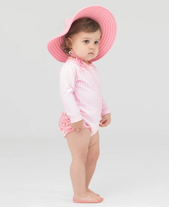 Ruffle Butts Long Sleeve One Piece Rashguard- Pink Gingham