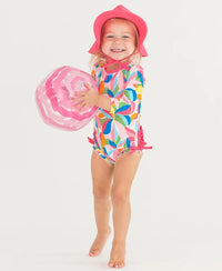 Rufflebutts Tropical Adventure Long Sleeve One Piece Rash Guard