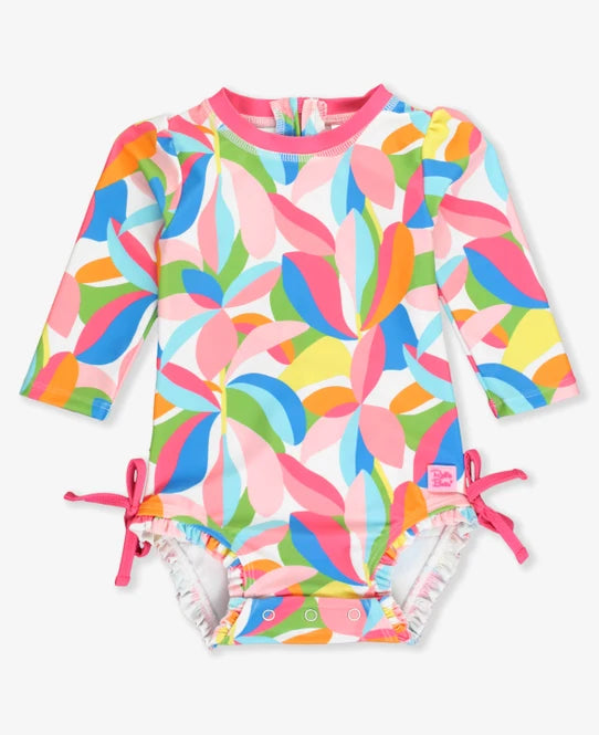 Rufflebutts Tropical Adventure Long Sleeve One Piece Rash Guard