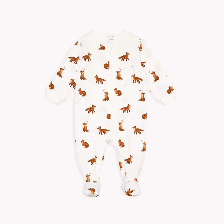 Petit Lem Fox Print on Off-White Footed Sleeper