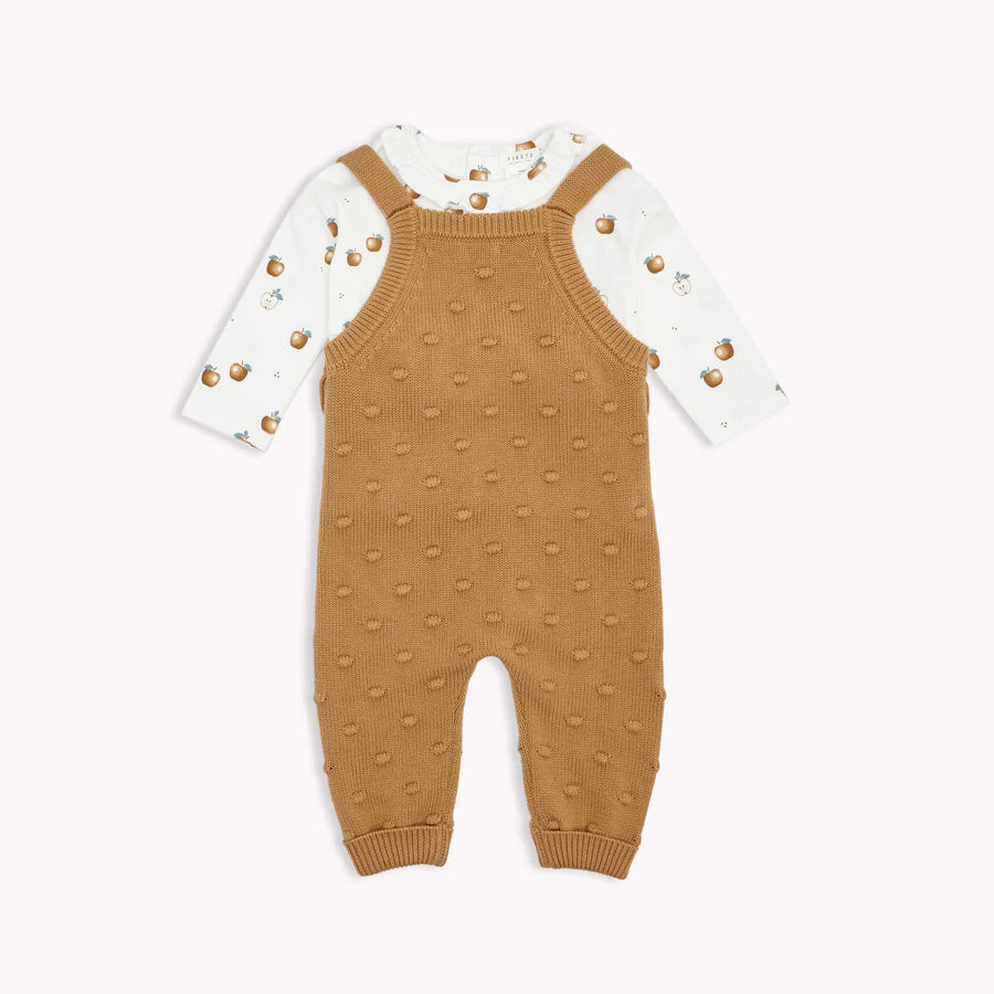 Petit Lem Tan Heather Sweaterknit Overalls Set