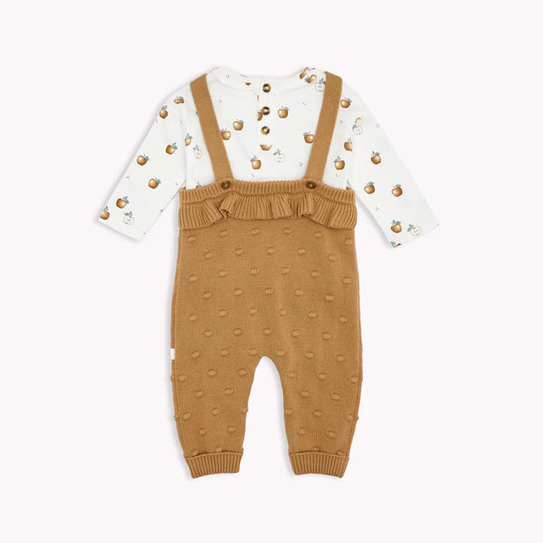 Petit Lem Tan Heather Sweaterknit Overalls Set