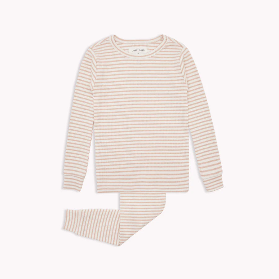 Petit Lem Rose Dust Striped Modal Rib PJ Set