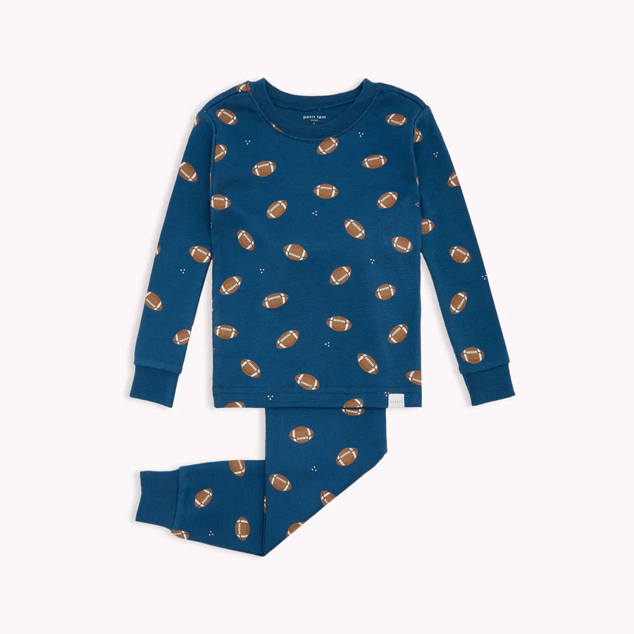 Petit Lem Football Print on Vintage Indigo PJ Set