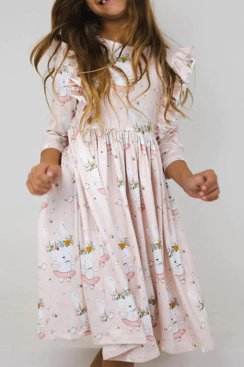 Mila and Rose 3/4 Sleeve Twirl Dress Don't Worry Be Hoppy