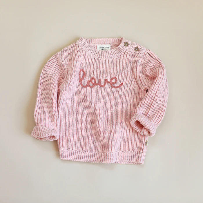 Viverano Love Embroidered Chunky Knit Baby Pullover Sweater (Organic Cotton)