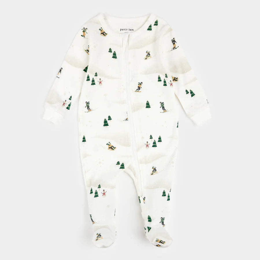 Petit Lem Winter Fun Print On Off-White Sleeper | Off-White