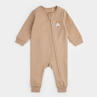 Petit Lem Littlest Reindeer On Taupe Fleece Playsuit | Sand