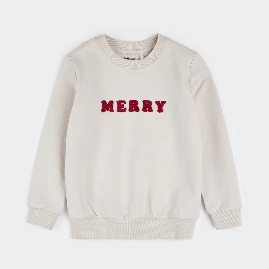 Petit Lem Merry On Crème Fleece Sweatshirt | Beige