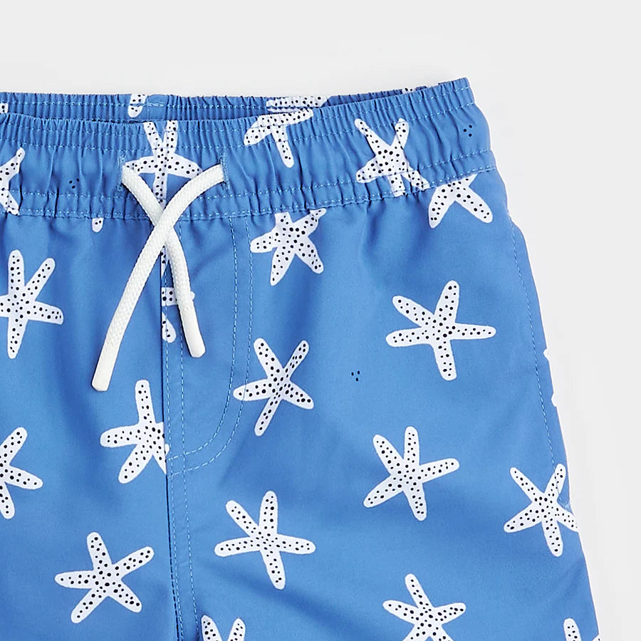 Petit Lem Starfish Print On Riviera Blue Swim Trunks