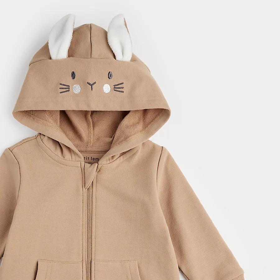 Petit Lem Hooded Bunny Playsuit in Mocha