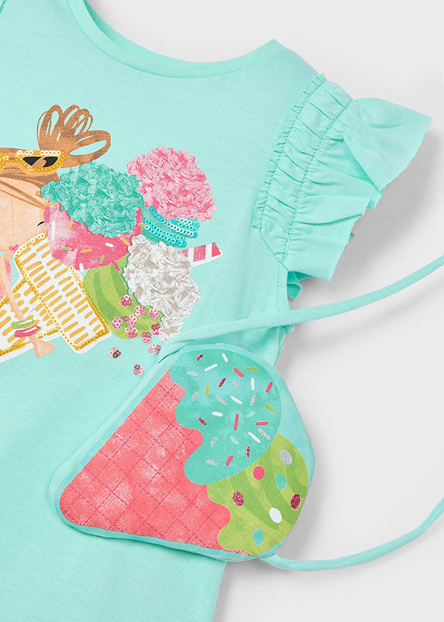 Mayoral Girls Teal Ice Cream Dress with Matching Purse