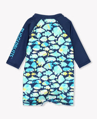 Rugged Butts Boy's Long Sleeve One Piece Rashguard- Fish Friends