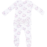 Angel Dear Bubbly Whale Pink Ribbed 2-Way ZipperRuffle Back Footie