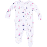 Angel Dear Sailboats Pink 2-Way Zipper Ruffle Back Footie