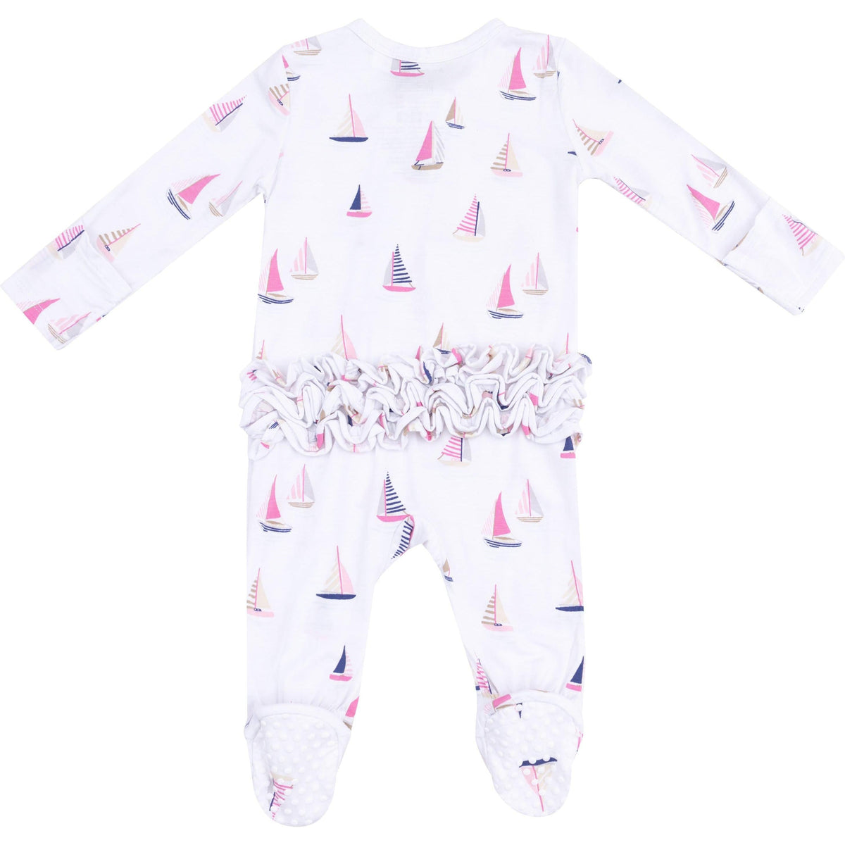 Angel Dear Sailboats Pink 2-Way Zipper Ruffle Back Footie