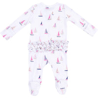 Angel Dear Sailboats Pink 2-Way Zipper Ruffle Back Footie