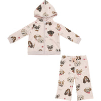 Angel Dear French Terry Pretty Puppy Faces Zip Hoodie + Wide Leg Pant