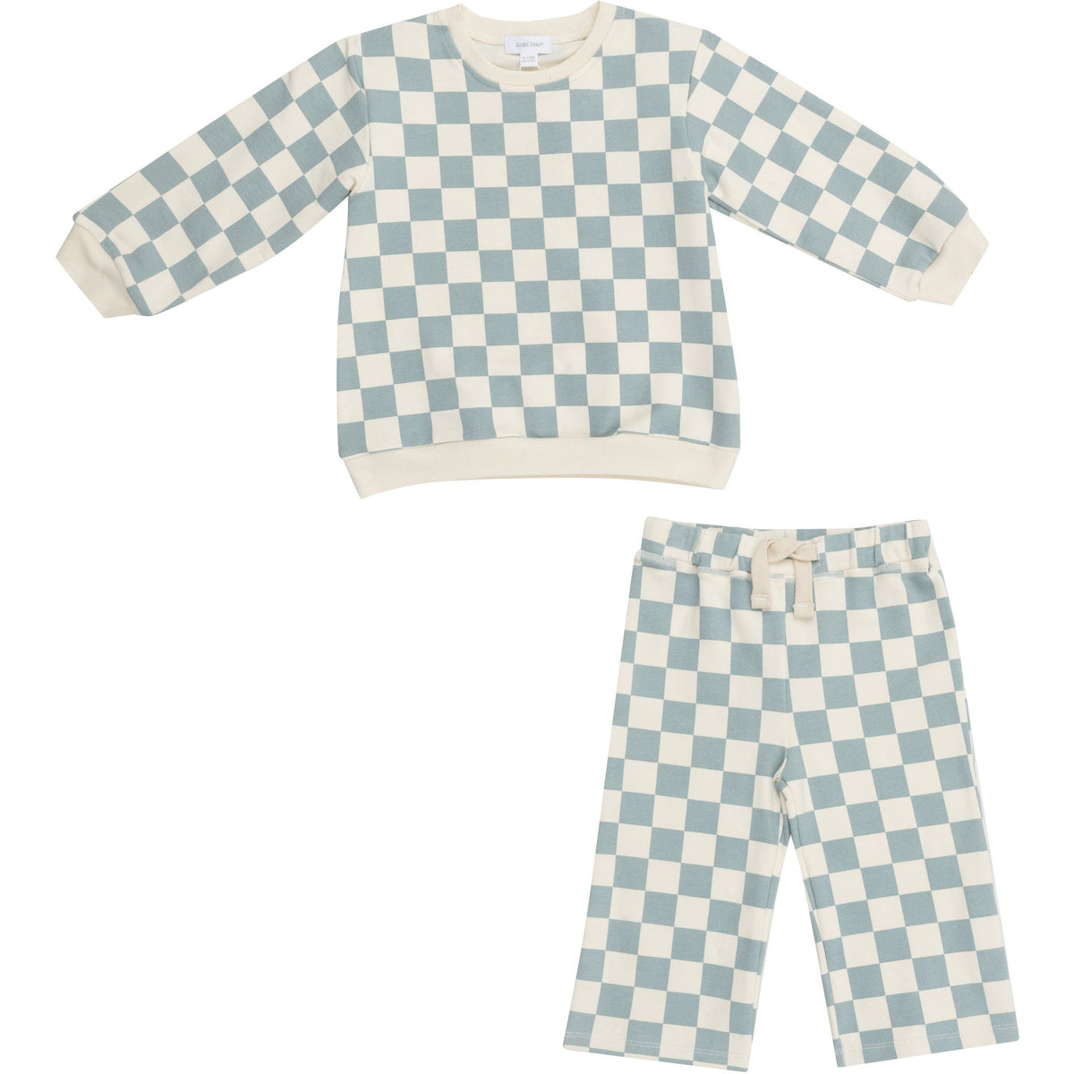 Angel Dear French Terry  Checkerboard Gray Mist Puffy Oversized Sweatshirt + Wide-Legged Pant