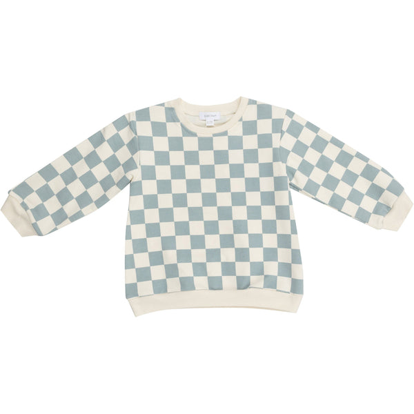 Angel Dear French Terry  Checkerboard Gray Mist Puffy Oversized Sweatshirt + Wide-Legged Pant