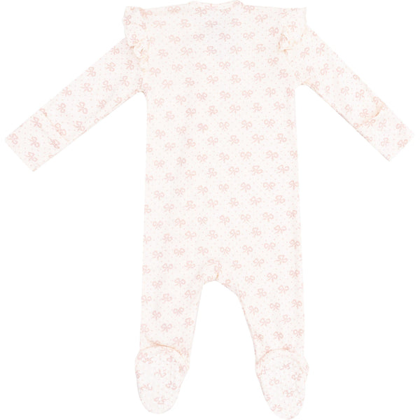 Angel Dear Vintage Mini Bows 2-Way Ruffle Sleeve Zipper Footie