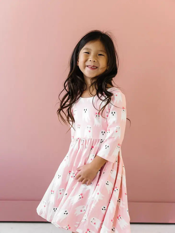 Ollie Jay Emile Dress in Girly Ghost Halloween Pocket Twirl Dress - Pink