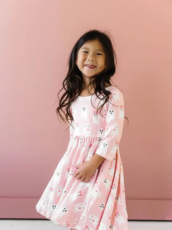 Ollie Jay Emile Dress in Girly Ghost Halloween Pocket Twirl Dress - Pink