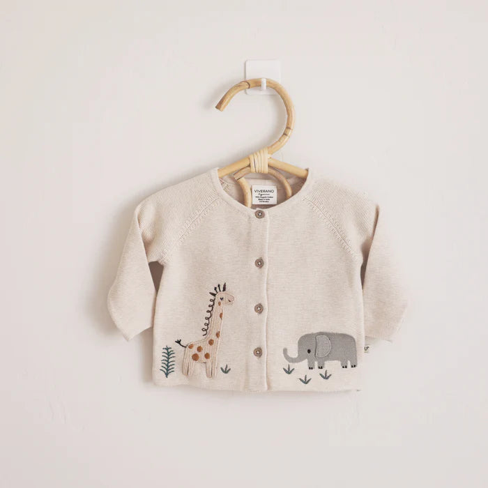 Viverano Organics Animal Safari Embroidered Baby Cardigan Sweater