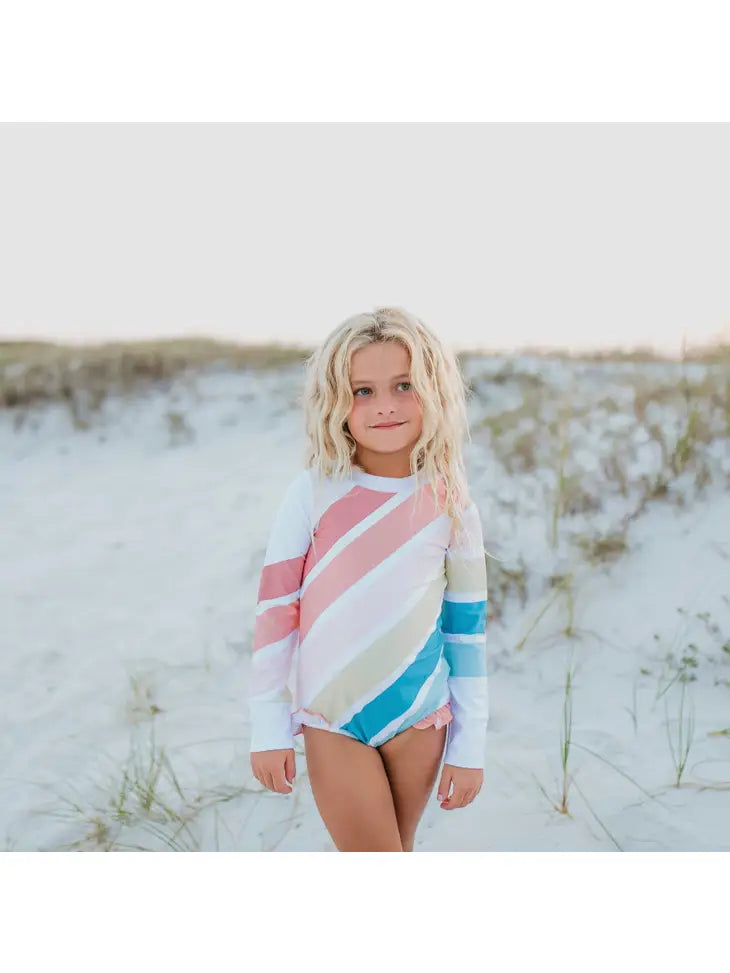 Oopsie Daisy Kids Muted Rainbow Zip Rash Guard One Piece Swimsuit