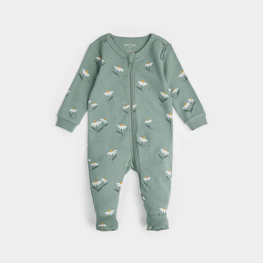 Petit Lem Daisies Print on Iceberg Green Sleeper