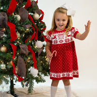 Nanducket Regal Red Knit Reindeer Sweater Dress