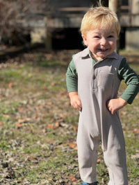 Me & Henry Arlington Cosy Polo Romper | Cream/Green Arms