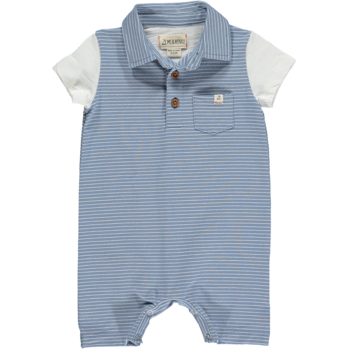 Me & Henry Saltash Blue/White Micro Stripe Polo Romper