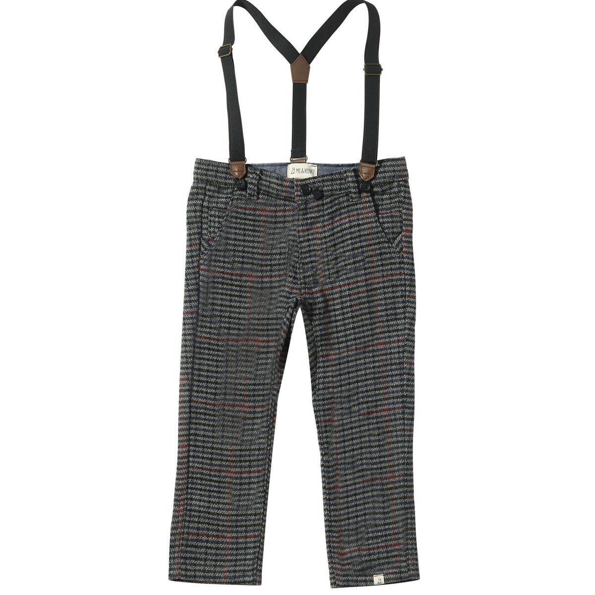 Me & Henry Marcus Pants With Suspenders | Black Chunk Houndstooth