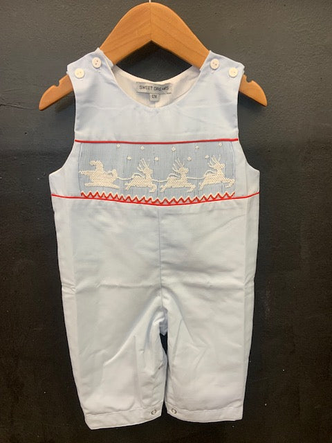 Sweet Dreams Smocked Longall with Embroidered Santa and Reindeer