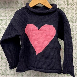 Claver Heart Sweater - Navy with Pink Heart