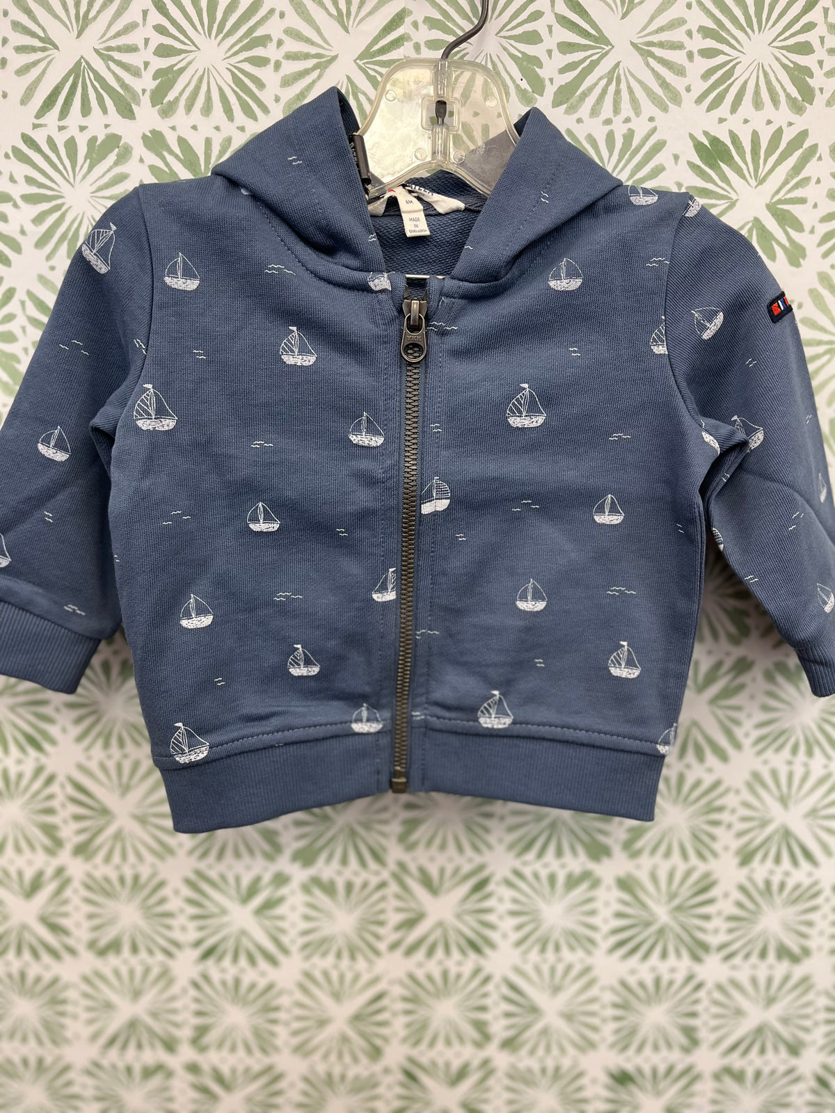 Batela Blue Hooded Sweatshirt with White Sailboats