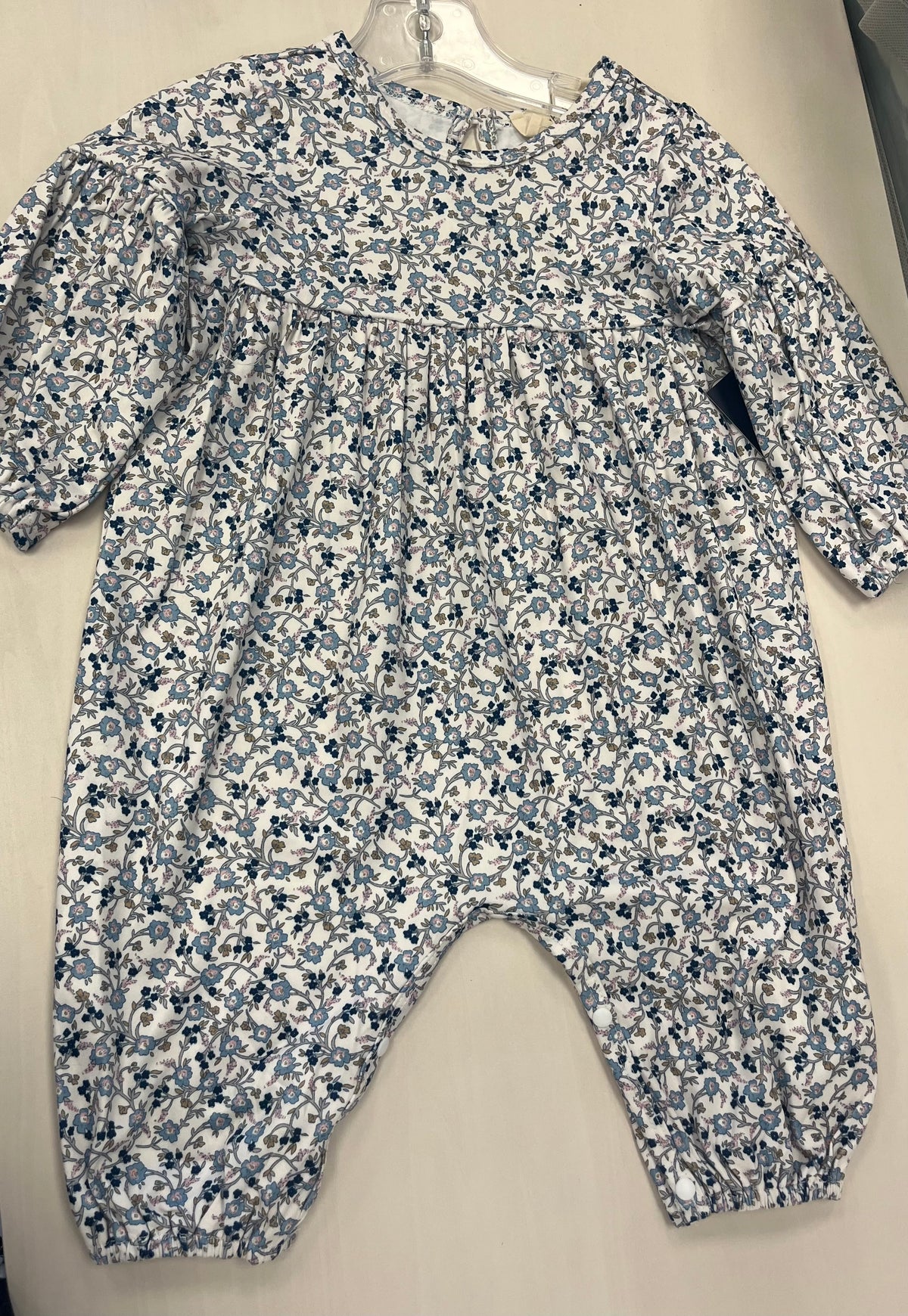 Mabel and Honey Long Sleeve Romper with Blue Floral Pattern