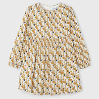 Mayoral Girl's Flowy Puppy Print Dress Caramel and Navy